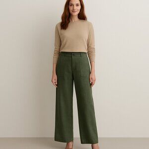 SANCTUARY Washed Olive Linen Wide Leg Trouser Pants Womens 30 Fall Lightweight